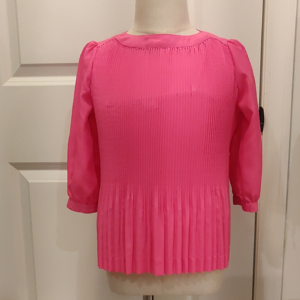 Baker By Ted Baker Girls Size 5 Blouse Hot Pink Elegant Pink Pleated